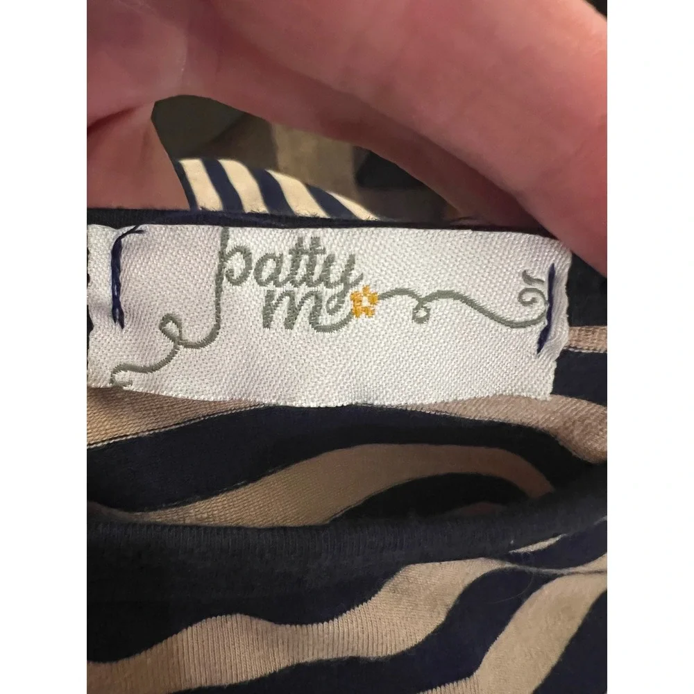 Patty Me Girls Long Sleeve Striped Ruffle Hem Knit Dress Navy‎ Tan Brown 4